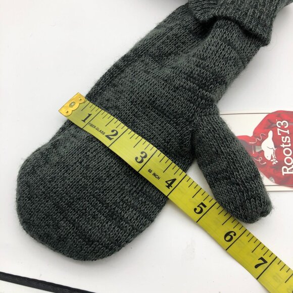ROOTS Canada Knit Winter Mittens S/M Unisex Mens Womens Gray Fleece Lined - Picture 8 of 11